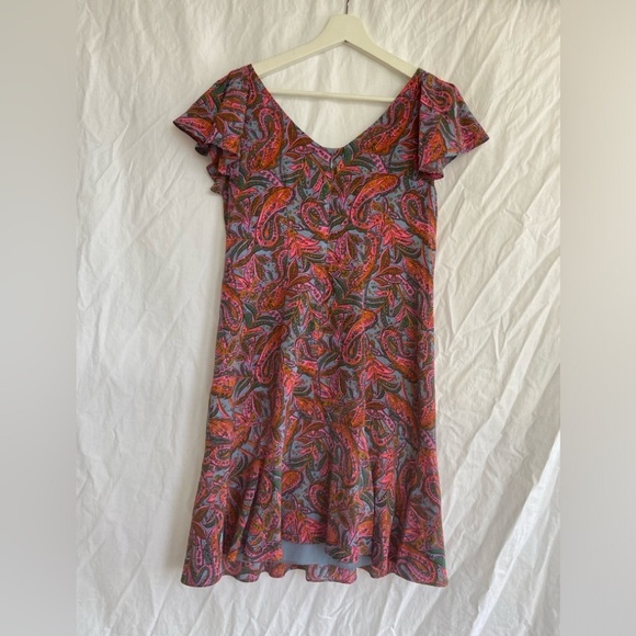 J. Crew Silk Dress Paisley Print Flounce Hem Pink Blue Size 4 - Picture 9 of 16
